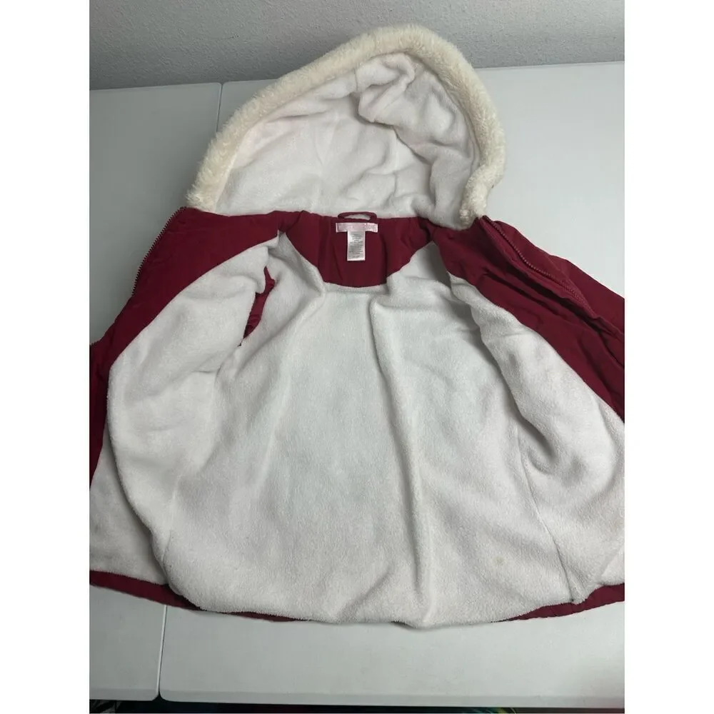 Janie & Jack Faux Fur Trim Fleece Lined Girls Red Cotton Blend Coat Size 4-5T